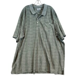 King Size Mens 5XL Tall Sage Green Grid Textured Short Sleeve Polo Shirt Pocket